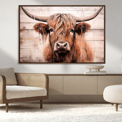 93730-MGV-CV-36X24-Scottish Cow Wall Art Canvas Print, Framed Longhorn Cow Art Picture Print, Highland Cattle Perfect Rustic Farmhouse Decor Artwork