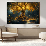 92739-MGV-CV-36X24-Glowing Tree Wall Art – Enchanted Golden Forest Canvas Print, Mystical Illuminated Nature Painting Poster for Living Room,