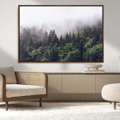 42578900-MGV-CV-36X24-Misty Forest Wall Art – Serene Mountain Pine Tree Canvas Print, Nature Landscape Decor for Bedroom, Living Room, Office or Rustic
