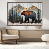 55777-MGV-CV-36X24-Rustic Bear Wall Art Canvas Print, Framed Mountain and Forest Art Picture Print, Wooden Bear Perfect Rustic Lodge Decor Artwork