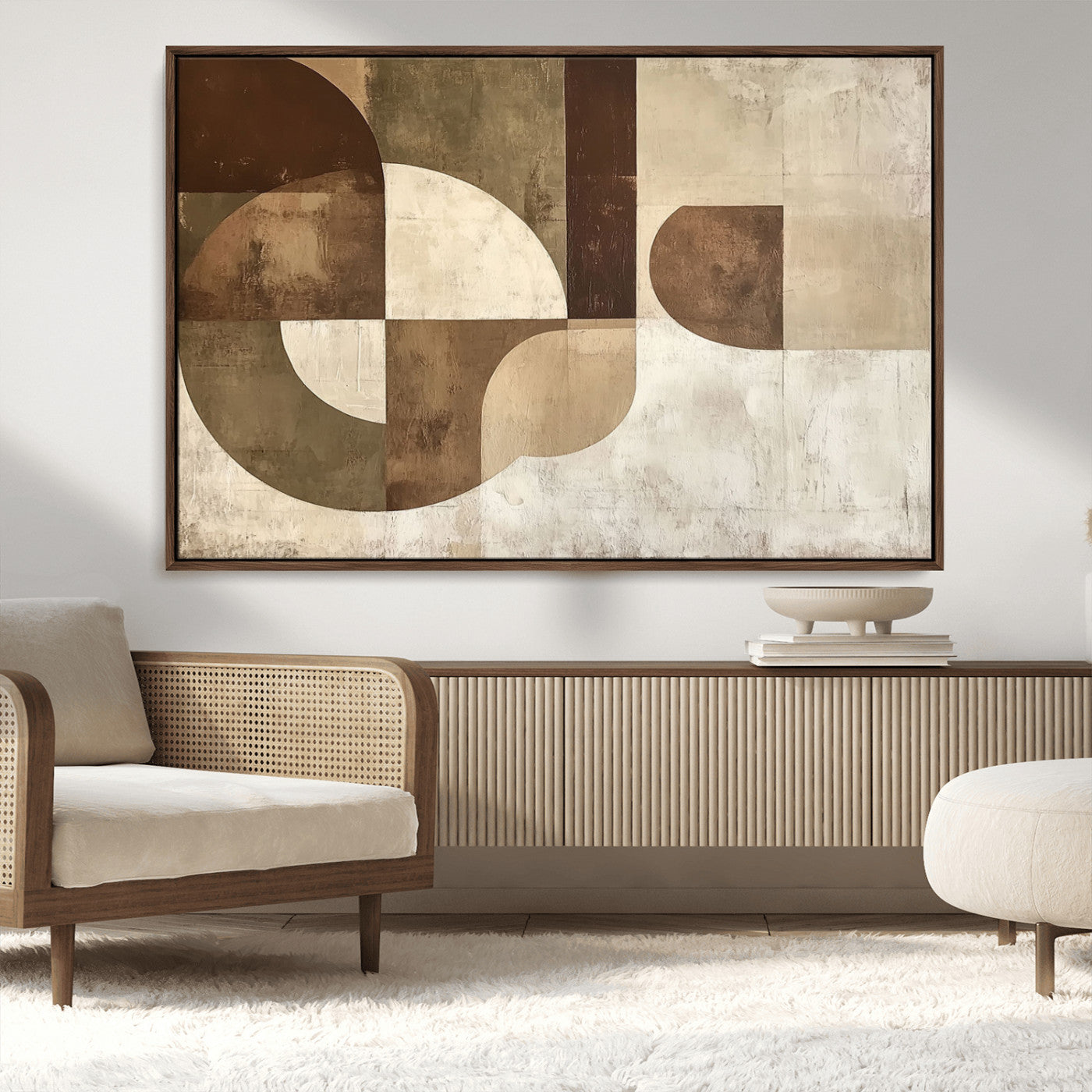 59767-MGV-CV-36X24-Abstract Geometric Shapes Wall Art – Modern Minimalist Canvas Print, Neutral Brown Beige Tan Artwork for Living Room, Bedroom,
