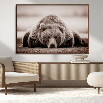 20611-MGV-CV-36X24-Grizzly Bear Wall Art – Majestic Wildlife Sepia Canvas Print, Rustic Nature Animal Artwork for Cabin, Lodge, Living Room, Bedroom,