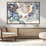 51497-MGV-CV-36X24-Abstract Blue and Gold Wall Art – Modern Fluid Ink Style Canvas Print, Elegant Contemporary Decor for Living Room, Office