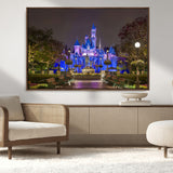 63560-MGV-CV-36X24-Fairy Tale Castle Wall Art – Magical Night Scene Canvas Print with Lights and Gardens, Fantasy Architecture Artwork for Living