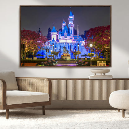 66710-MGV-CV-36X24-Enchanted Castle Wall Art – Magical Night Scene Canvas Print with Glowing Lights, Fantasy Architecture Artwork for Living Room,