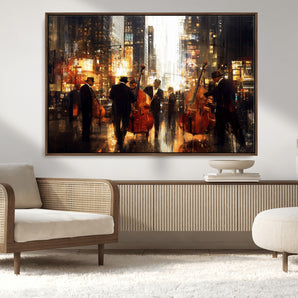 58782-MGV-CV-36X24-Jazz Musicians Cityscape Wall Art – Vibrant Urban Night Canvas Print, Elegant Music Themed Decor for Living Room, Office, or Music
