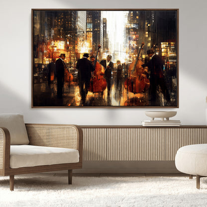 58782-MGV-CV-36X24-Jazz Musicians Cityscape Wall Art – Vibrant Urban Night Canvas Print, Elegant Music Themed Decor for Living Room, Office, or Music