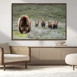 40555-MGV-CV-36X24-Bear Family Wall Art – Wildlife Canvas Print of Mother Bear with Four Cubs in Nature, Rustic Animal Artwork for Living Room,