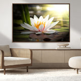 60352-MGV-FC-36X24_Walnut-White Water Lily Wall Art – Lotus Flower Canvas Print with Sunlight Reflection, Peaceful Botanical Artwork for Living Room,