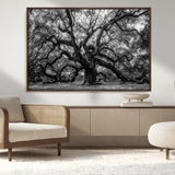 132944706-MGV-CV-36X24-Ancient Tree Wall Art – Black and White Photography Canvas Print Featuring Majestic Twisting Branches, Rustic Nature Artwork for