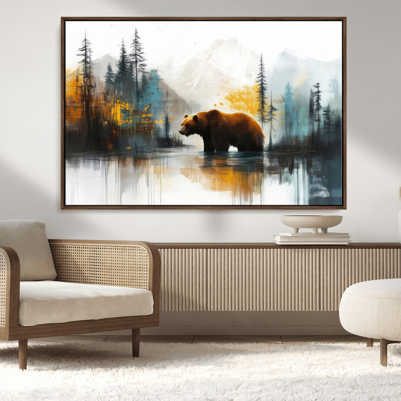 50308-MGV-CV-36X24-Bear Wilderness Wall Art – Mountain Forest Canvas Print, Rustic Cabin Decor with Wildlife Landscape, Nature Artwork for Lodge,