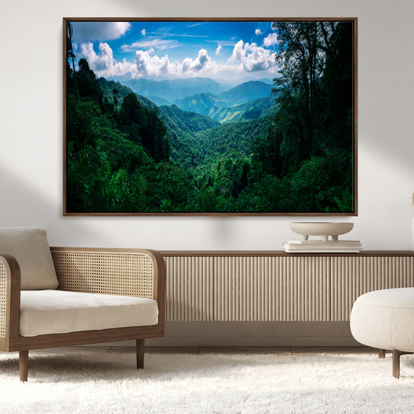 74439378-MGV-CV-36X24-Tropical Jungle Wall Art Canvas Print, Framed Lush Valley Art Picture Print, Forest Mountains Perfect Tropical Wilderness Decor