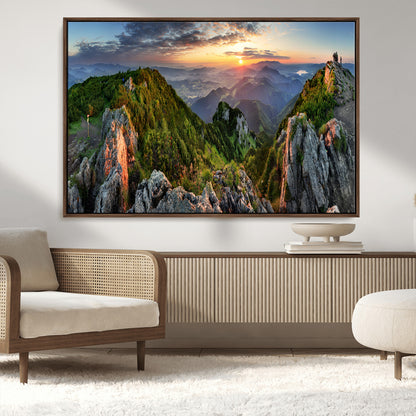 51582565-MGV-CV-36X24-Mountain Sunrise Panorama Wall Art – Scenic Landscape Canvas Print, Hiking Adventure Nature Photography, Large Mountain Range Wall