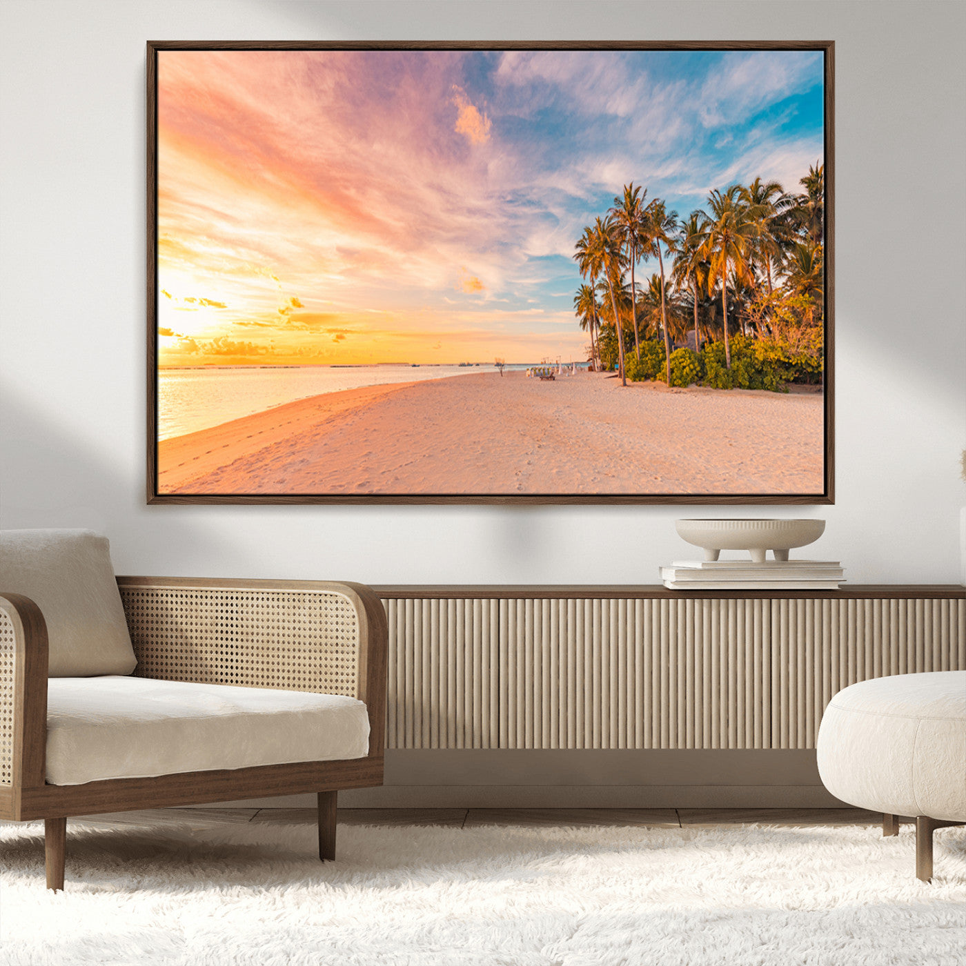41542880-MGV-CV-36X24-Tropical Beach Wall Art Canvas Print, Framed Palm Trees Art Picture Print, Sunset Shore Perfect Tropical Coastal Decor Artwork