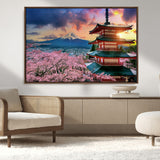 32331262-MGV-CV-36X24-Mount Fuji Japan Wall Art – Cherry Blossom Landscape Canvas Print, Chureito Pagoda Sunset Photography, Japanese Nature Travel