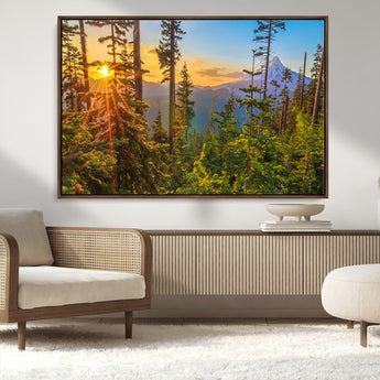 83544043-MGV-CV-36X24-Forest Sunset Wall Art Canvas Print, Framed Sunset Trees Art Picture Print, Green Pines Perfect Rustic Nature Decor Artwork