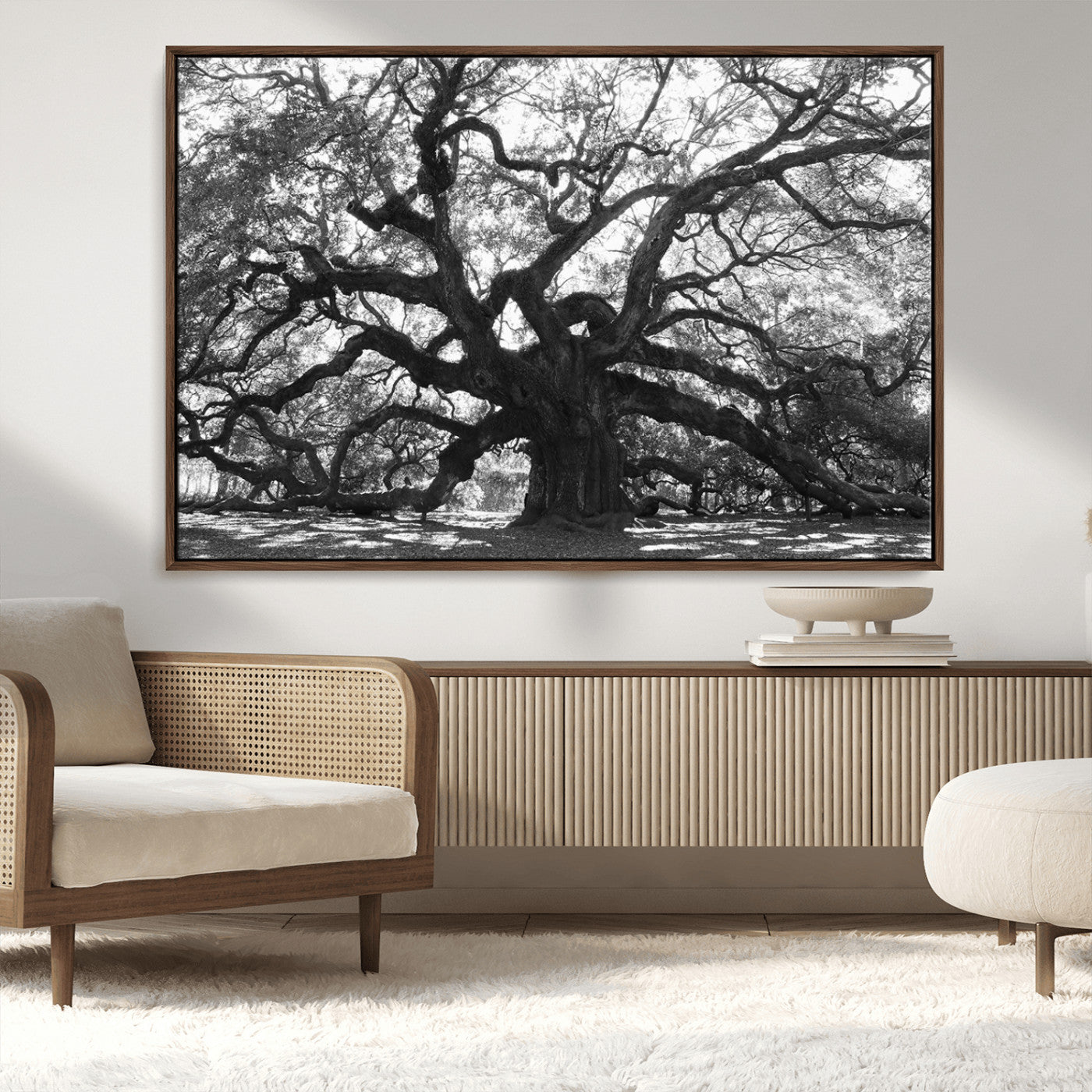 81655611-MGV-CV-36X24-Ancient Oak Wall Art Canvas Print, Framed Twisted Branches Art Picture Print, Gnarled Tree Perfect Moody Nature Decor Artwork