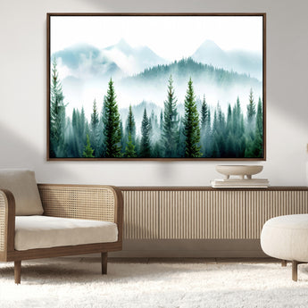 16716676-MGV-CV-36X24-Pine Forest Wall Art Canvas Print, Framed Misty Mountains Art Picture Print, Foggy Trees Perfect Moody Forest Decor Artwork