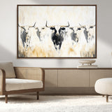 40397799-MGV-CV-36X24-Texas Longhorn Wall Art Canvas Print, Framed Rustic Herd Art Picture Print, Western Bull Perfect Neutral Western Decor Artwork