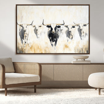 40397799-MGV-CV-36X24-Texas Longhorn Wall Art Canvas Print, Framed Rustic Herd Art Picture Print, Western Bull Perfect Neutral Western Decor Artwork