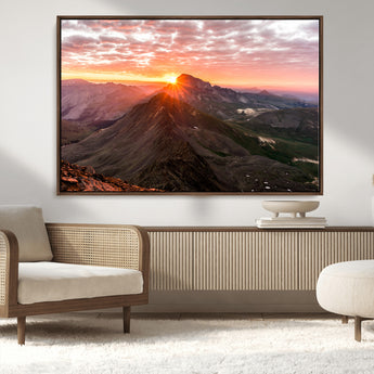 50957419-MGV-CV-36X24-Mountain Sunrise Wall Art Canvas Print, Framed Alpine Ridge Art Picture Print, Mountain Range Perfect Vibrant Rustic Decor Artwork