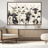 52947970-MGV-CV-36X24-Texas Longhorn Wall Art Canvas Print, Framed Cattle Herd Art Picture Print, Herd Portrait Perfect Modern Farmhouse Decor Artwork