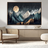 11060882-MGV-CV-36X24-Moonlit Mountains Wall Art Canvas Print, Framed Forest Silhouette Art Picture Print, Night Landscape Perfect Modern Forest Decor