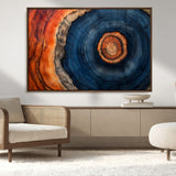 72209152-MGV-CV-36X24-Abstract Tree Ring Wall Art – Vibrant Blue Orange Wood Grain Canvas Print, Rustic Modern Nature Artwork for Living Room, Office,