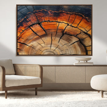 65909987-MGV-CV-36X24-Rustic Tree Ring Wall Art – Nature Inspired Wooden Texture Canvas Print, Modern Abstract Artwork for Living Room, Bedroom, Office