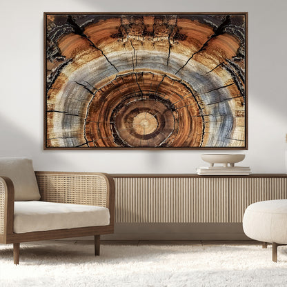 15184146-MGV-FC-36X24_Walnut-Tree Rings Wall Art Canvas Print, Framed Wood Texture Art Picture Print, Rustic Pattern Perfect Rustic Organic Decor Artwork