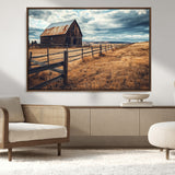 69356982-MGV-CV-36X24-Old Barn Wall Art Canvas Print, Framed Rustic Fence Art Picture Print, Wooden Farmhouse Perfect Rustic Farmhouse Decor Artwork