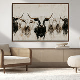 12027562-MGV-CV-36X24-Longhorn Cattle Wall Art Canvas Print, Framed Bison Herd Art Picture Print, Cattle Group Perfect Rustic Farmhouse Decor Artwork