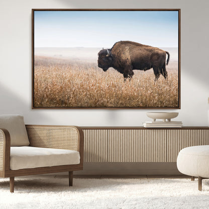 91267849-MGV-CV-36X24-Wild Bison Wall Art Canvas Print, Framed Bison in Prairie Art Picture Print, Rustic Western Perfect Rustic Western Decor Artwork