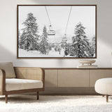 55003599-MGV-CV-36X24-Snowy Ski Lift Wall Art Canvas Print, Framed Winter Forest Art Picture Print, Ski lift Ride Perfect Winter Lodge Decor Artwork