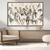 19433417-MGV-CV-36X24-Running Horses Wall Art Canvas Print, Framed Horse Sketch Art Picture Print, Galloping Herd Perfect Monochrome Western Decor