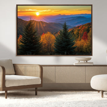 36964931-MGV-CV-36X24-Autumn Mountains Wall Art Canvas Print, Framed Sunset Glow Forest Art Picture Print, Golden Trees Perfect Vibrant Nature Decor