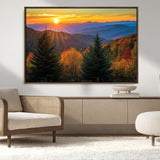 36964931-MGV-CV-36X24-Autumn Mountains Wall Art Canvas Print, Framed Sunset Glow Forest Art Picture Print, Golden Trees Perfect Vibrant Nature Decor