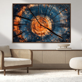 81894502-MGV-CV-36X24-Burnt Wood Wall Art Canvas Print, Framed Aged Timber Art Picture Print, Rustic Tree Slice Perfect Rustic Decor Artwork for Home,