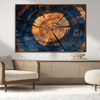 18975622-MGV-CV-36X24-Burnt Wood Wall Art Canvas Print, Framed Aged Timber Art Picture Print, Rustic Tree Slice Perfect Rustic Decor Artwork for Home,