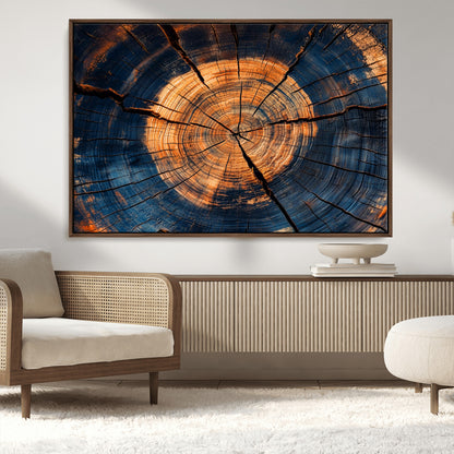 18975622-MGV-CV-36X24-Burnt Wood Wall Art Canvas Print, Framed Aged Timber Art Picture Print, Rustic Tree Slice Perfect Rustic Decor Artwork for Home,