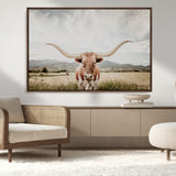 80054319-MGV-CV-36X24-Longhorn Wall Art – Rustic Western Canvas Print, Majestic Bull Artwork for Farmhouse, Ranch or Living Room