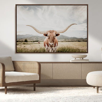 80054319-MGV-CV-36X24-Longhorn Wall Art – Rustic Western Canvas Print, Majestic Bull Artwork for Farmhouse, Ranch or Living Room