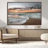 40632752-MGV-FC-36X24_Walnut-Ocean Sunset Wall Art Canvas Print, Framed Beach Waves Art Picture Print, Coastal Scene Perfect Coastal Decor Artwork
