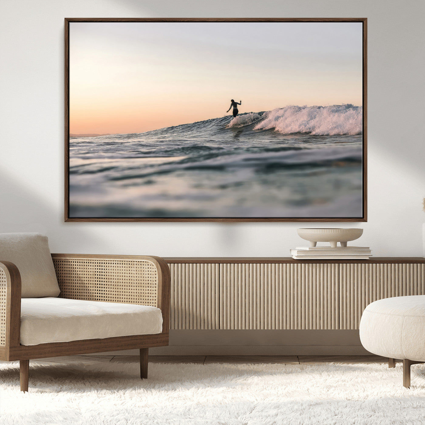 58502923-MGV-CV-36X24-Wave Rider Wall Art Canvas Print, Framed Ocean Wave Art Picture Print, Riding Surf Perfect Sunset Surf Decor Artwork