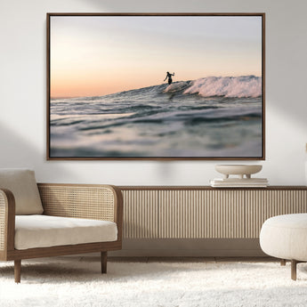 58502923-MGV-CV-36X24-Wave Rider Wall Art Canvas Print, Framed Ocean Wave Art Picture Print, Riding Surf Perfect Sunset Surf Decor Artwork
