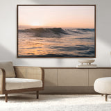 46299358-MGV-CV-36X24-Sunset Waves Wall Art Canvas Print, Framed Ocean Horizon Art Picture Print, Golden Water Perfect Golden Hour Coastal Decor Artwork