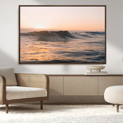 46299358-MGV-CV-36X24-Sunset Waves Wall Art Canvas Print, Framed Ocean Horizon Art Picture Print, Golden Water Perfect Golden Hour Coastal Decor Artwork