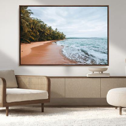 88125882-MGV-CV-36X24-Tropical Shoreline Wall Art Canvas Print, Framed Palm Trees Art Picture Print, Tropical Ocean Perfect Tropical Coastal Decor