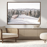 62119206-MGV-CV-36X24-Snowy Trail Wall Art Canvas Print, Framed Ski Slope Art Picture Print, Winter Pines Perfect Alpine Adventure Decor Artwork