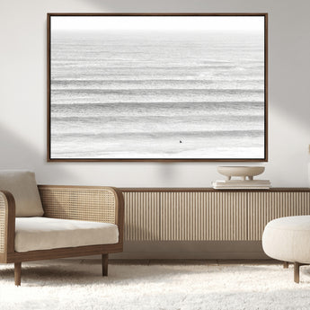 66534476-MGV-FC-36X24_Walnut-Lone Surfer Wall Art Canvas Print, Framed Ocean Waves Art Picture Print, Minimal Sea Perfect Minimal Coastal Decor Artwork